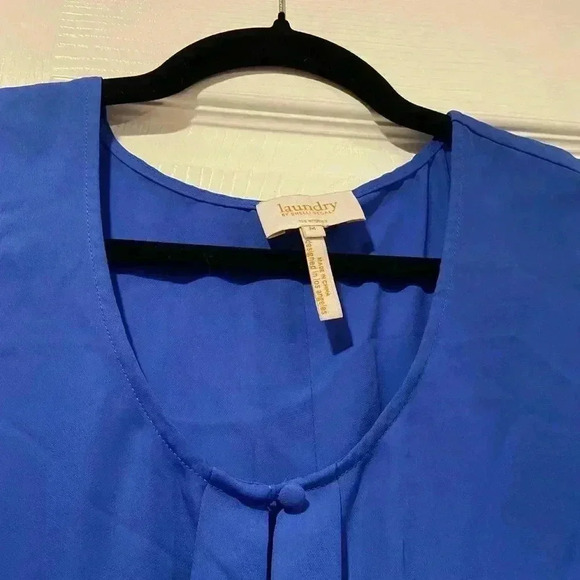 Laundry by Shelli Segal Cobalt Blue Semi Sheer Sleeveless Blouse Pleated Size M - Picture 3 of 10